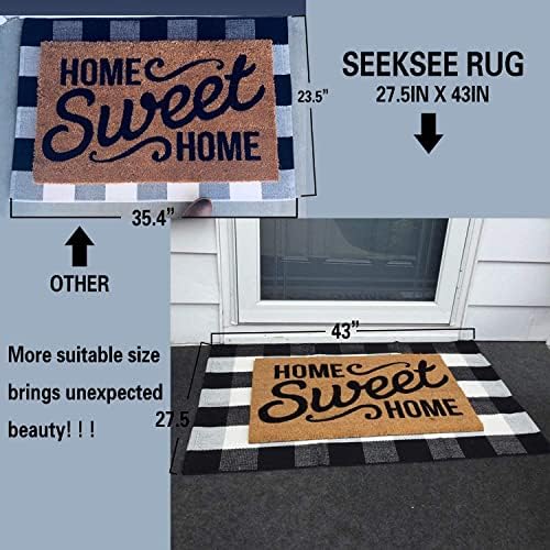 SEEKSEE Thick Cotton Buffalo Plaid Rug 275x43 Black and White Checked