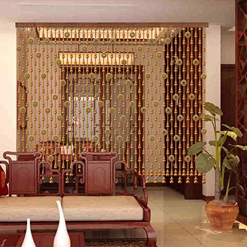 Beaded Curtain Wooden Beads Door Divider with Copper Coins