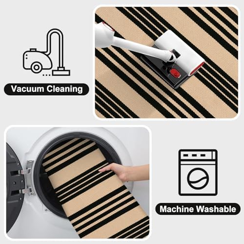 OJIA 24x51 Front Door Mat Black Tan Striped