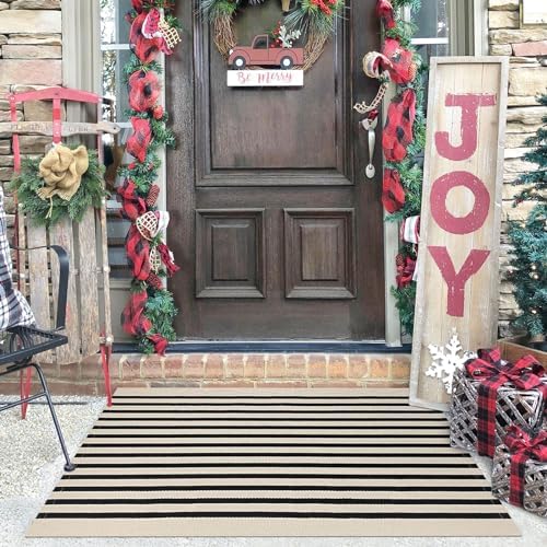 KILOCOCO Beige Striped Front Door Rug 23x36
