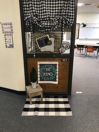 SEEKSEE Cotton Buffalo Plaid Rug 2x3 Black White Checked Mat