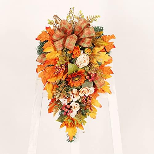 Harvest Teardrop Wreath with Light Fall Decor