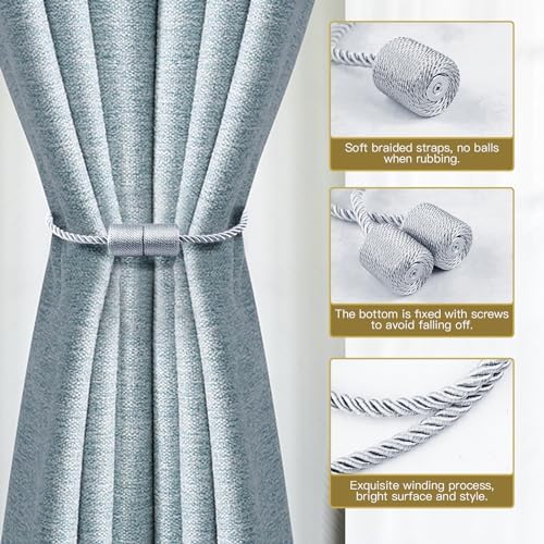 VEAGINS 6 Pack Strong Magnetic Curtain Holdbacks Grey