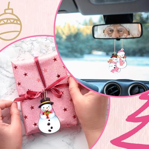 24Pcs Pink Christmas Wood Hanging Ornaments with Hemp Rope