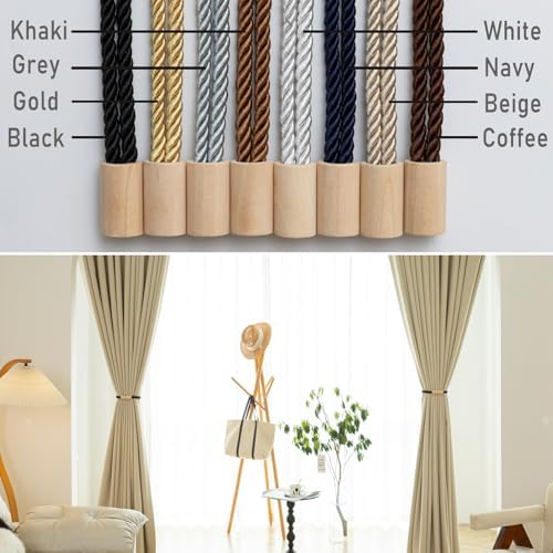Contoeey Wooden Curtain Tiebacks 2 Pack Magnetic Boho Holders