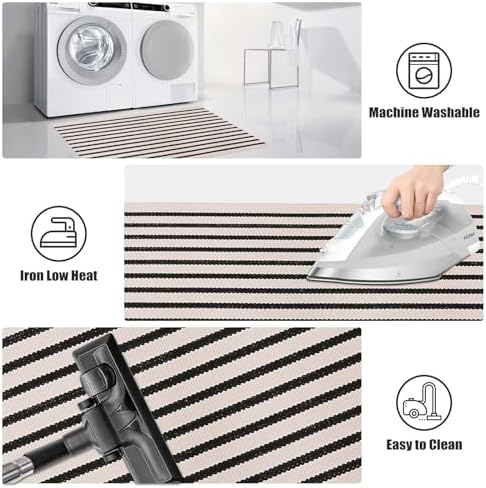LEEVAN Black and White Striped Outdoor Rug 24x51