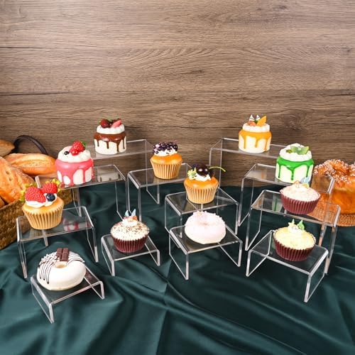 12 Pcs Acrylic Display Risers 2 Sets for Jewelry and Perfume Showcase