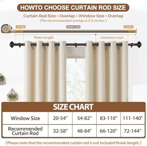 KAMANINA Adjustable Heavy Duty Curtain Rods Black 32-120 Inch Set