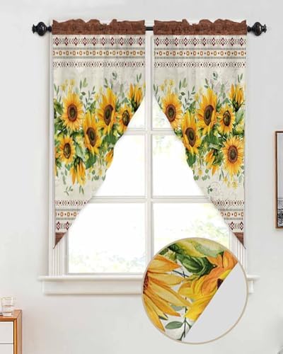 Sunflower Brown Swag Curtains Valance for Kitchen Windows
