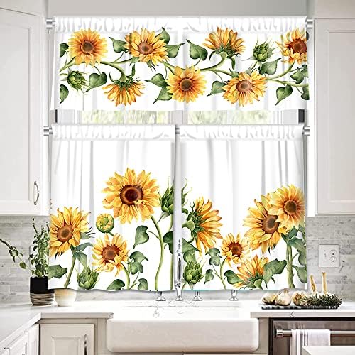 IFFVGX 3-Piece Sunflower Kitchen Curtain Set