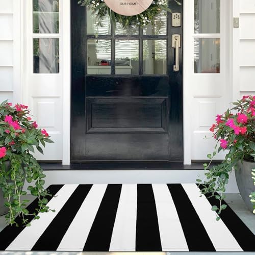 IOHOUZE Black White Striped Rug - 275 x 43 Front Door Mat