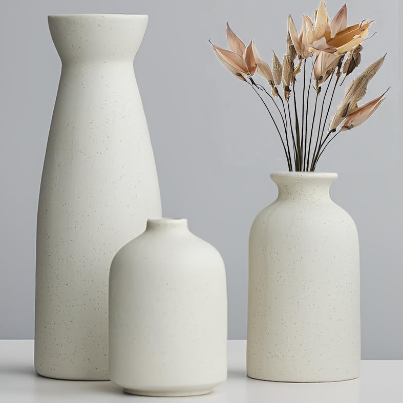 Tinctotnic Distressed Ceramic Vase Set of 3 Beige