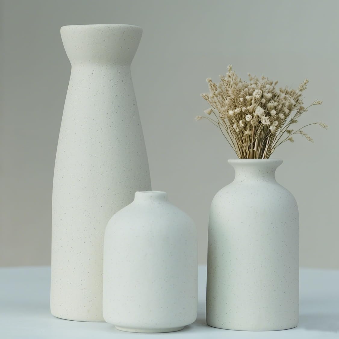 Tinctotnic Distressed Ceramic Vase Set of 3 Beige
