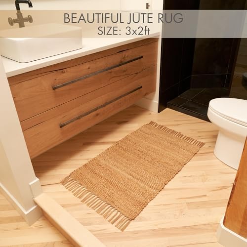 KIBAGA 2x3 ft Jute Rug - Boho Decor Entry Area Rug