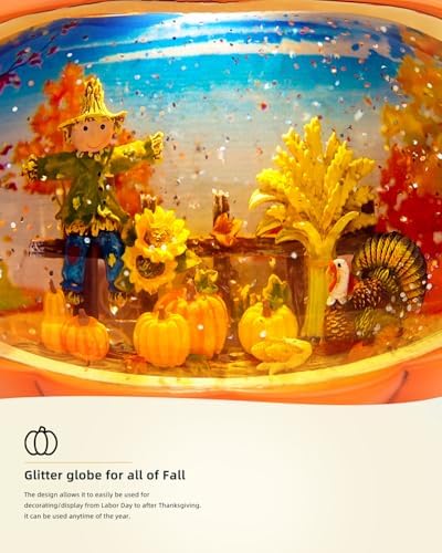 HOLYHOM Fall Decor Lighted Pumpkin Snow Globe