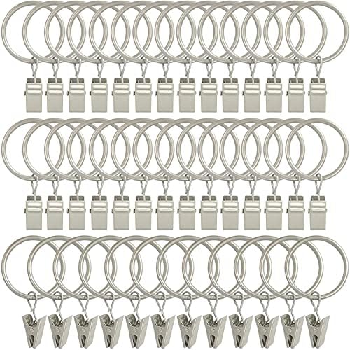 40 Pack Curtain Rings with Clips Matte Silver 126 in ID
