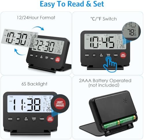 Olipiter Foldable Alarm Clock with Backlight and Temperature Display