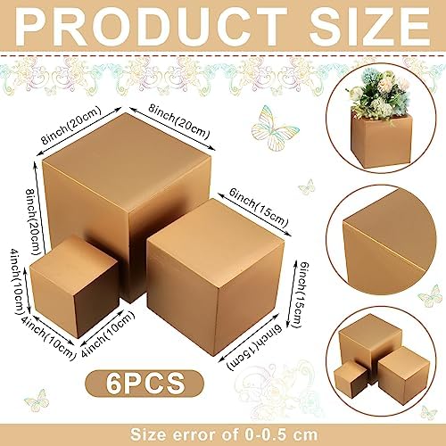 BBTO 6 Pcs Wooden Gold Buffet Risers Display Set