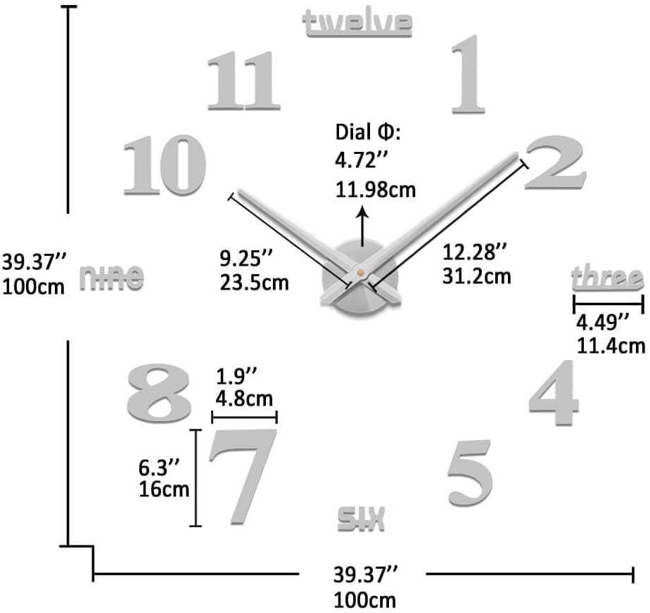 Vangold Large Wall Clocks with Mirror Numbers Black