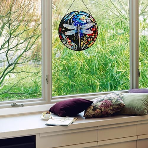 Dragonfly Stained Glass Window Hanging Decor