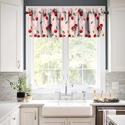 Red Cherry Fruit Kitchen Valance Curtains 54x18 Inch 1 Panel