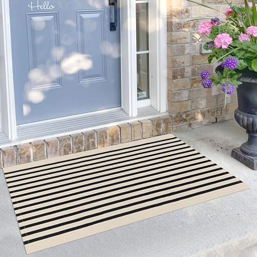 KILOCOCO Beige Striped Front Door Rug 23x36