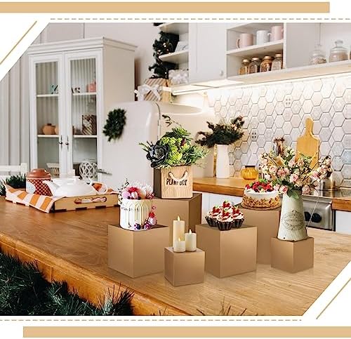 BBTO 6 Pcs Wooden Gold Buffet Risers Display Set