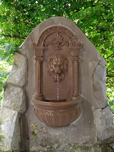 Terra Cotta Lion Wall Fountain - Hanging Design with Ornate Details