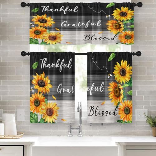 Tayney Rustic Sunflowers Tier Curtain Set for Kitchen and Bathroom