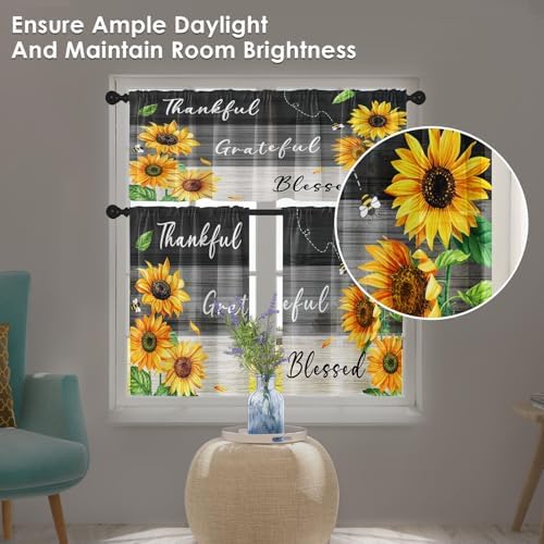 Tayney Rustic Sunflowers Tier Curtain Set for Kitchen and Bathroom