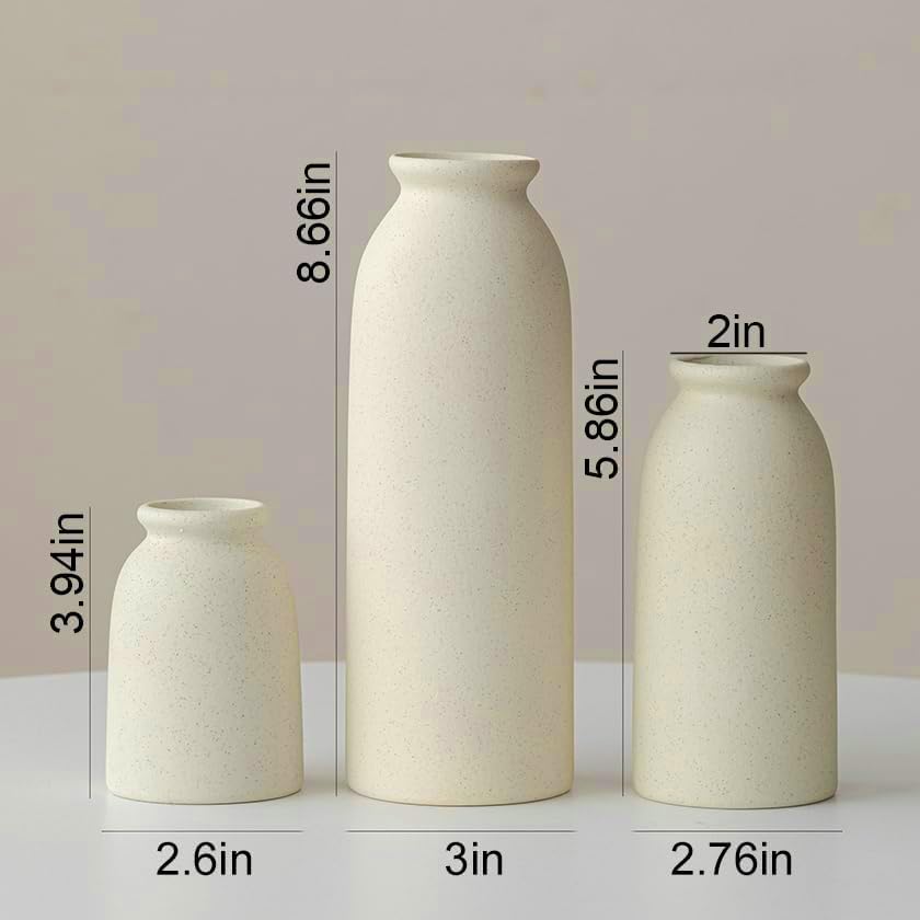 Tinctotnic Ceramic Vase Set 3 - Distressed Beige Boho Style