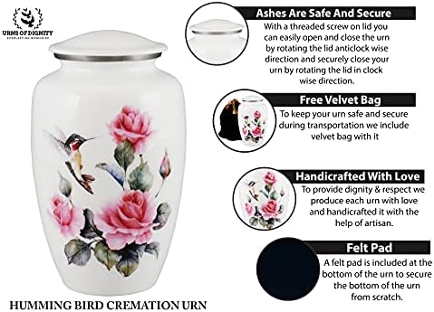 Pink Rose Humming Bird Cremation Urn for Human Ashes