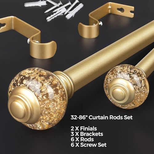 USFOOK 78 Inch Gold Curtain Rod 32-86 Inches