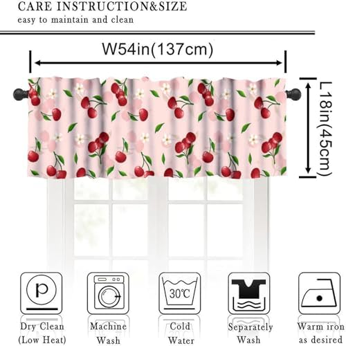 Red Cherry Fruit Kitchen Valance Curtains 54x18 Inch 1 Panel