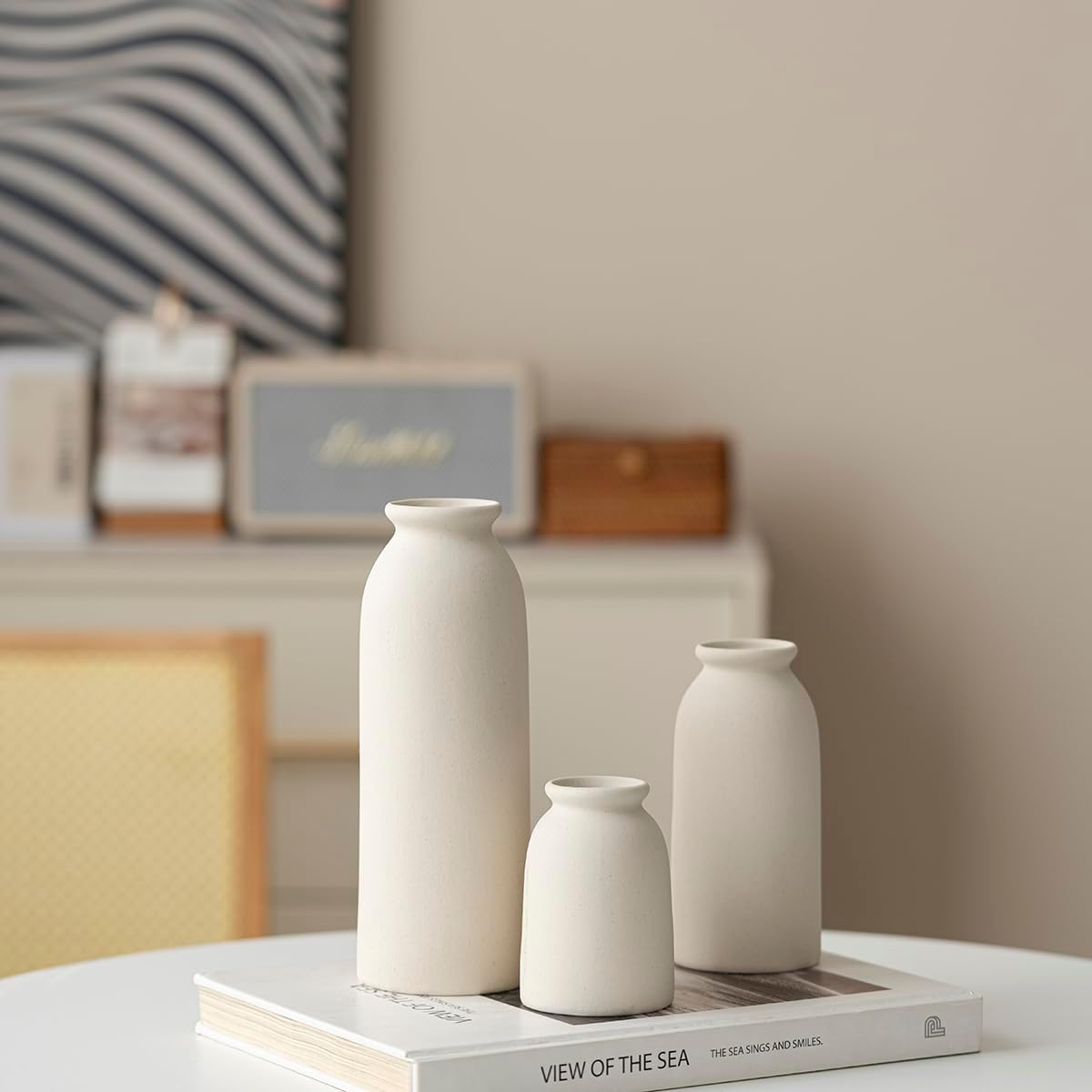 Tinctotnic Ceramic Vase Set 3 - Distressed Beige Boho Style