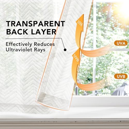 Deconovo Sheer Curtains with Floral Pattern Rod Pocket 2 Panels Set