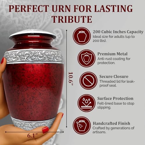 Elegant Cremation Urn Set - 5 Piece Red Urns with Velvet Bags