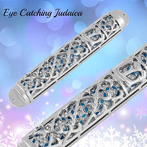 Matashi Hand Painted Enamel Mezuzah with Hebrew Shin and Crystals