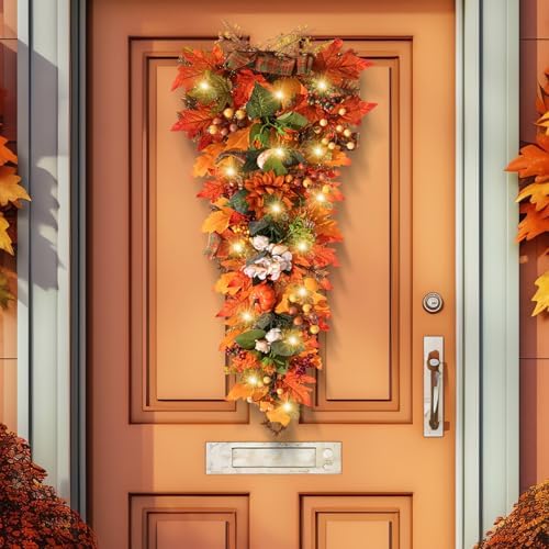 Hotop 36 Inch Fall Harvest Teardrop Swag with LED Light
