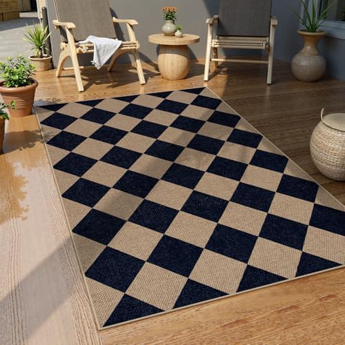 Lahome Checkered Jute Style Entry Rug 3x5 Black