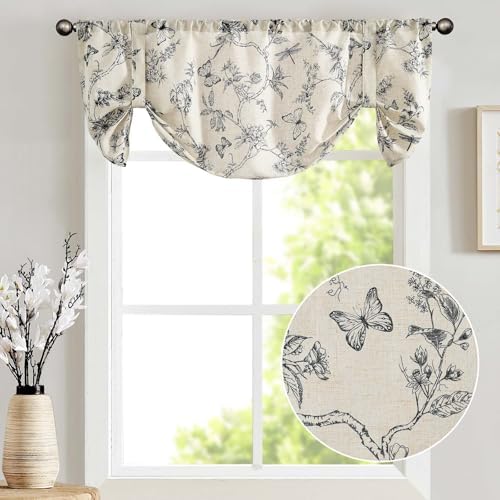 Lazzzy Floral Linen Valance for Kitchen Window