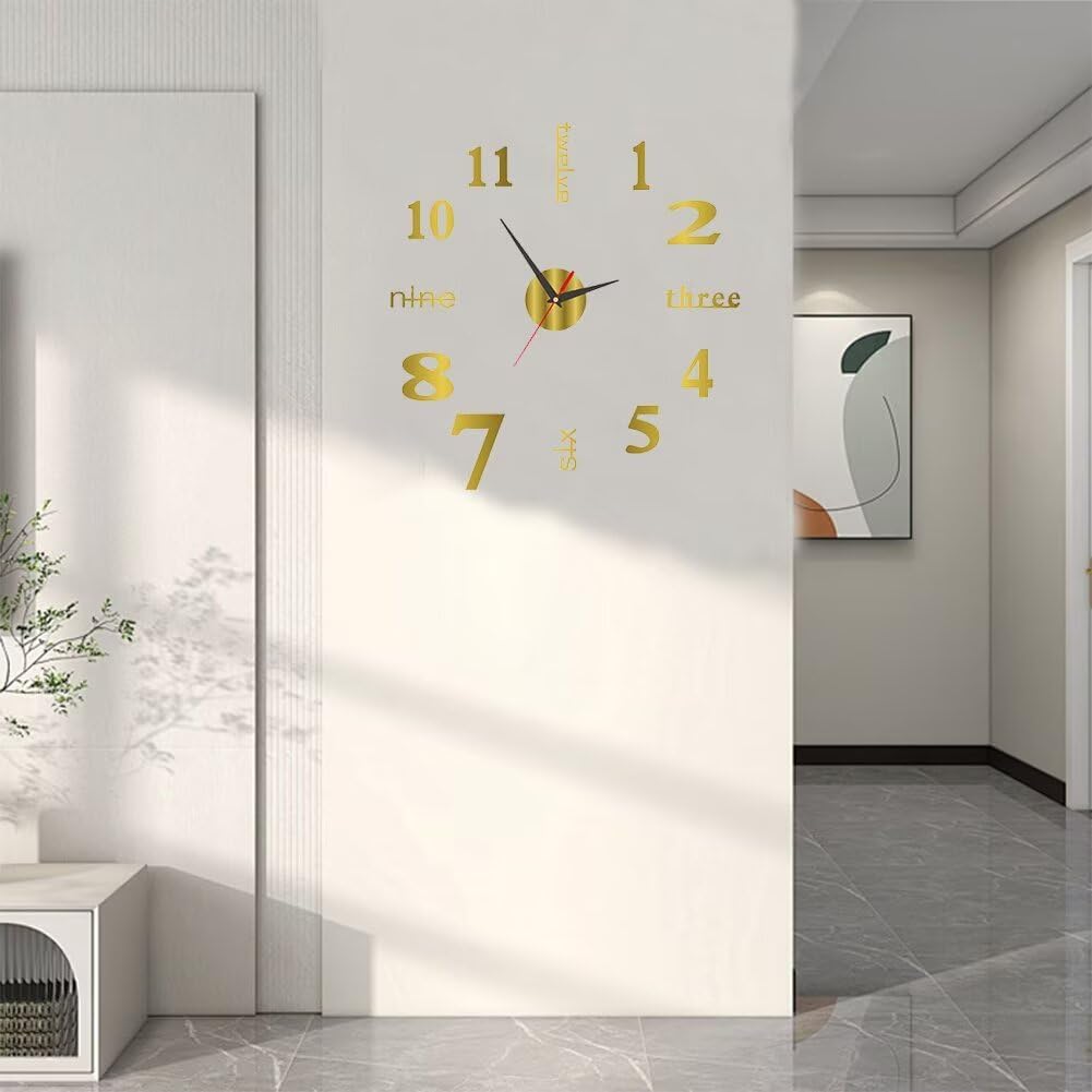 Silent Frameless Wall Clock 157 Inch Gold Acrylic Modern Design