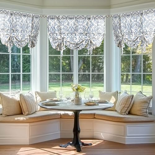 Jinchan Linen Valance Curtain 45 Inch Slate Blue