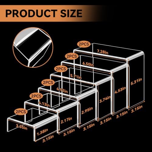 12 Pcs Acrylic Display Risers 2 Sets for Jewelry and Perfume Showcase