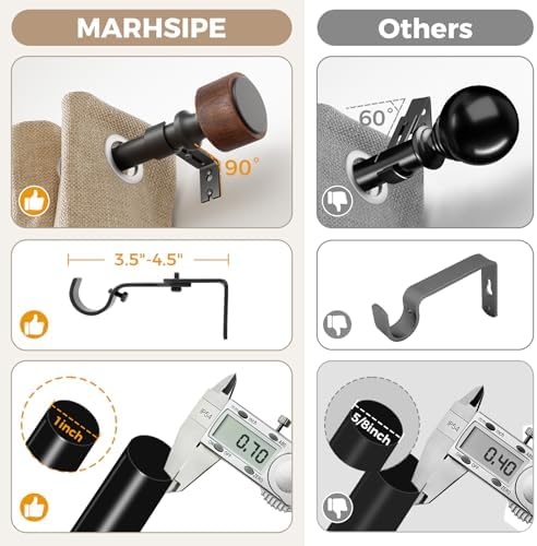 MARHSIPE Wood Curtain Rods 30-88 Inch 1 Diameter Heavy Duty Rod Set