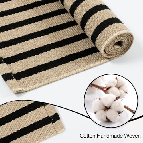 OJIA 24x51 Black and Tan Striped Front Door Rug
