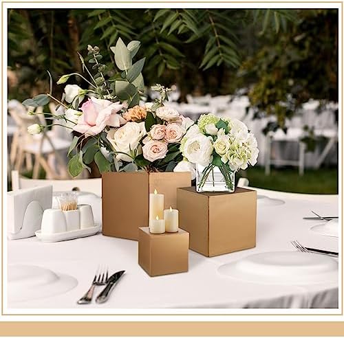 BBTO 6 Pcs Wooden Gold Buffet Risers Display Set