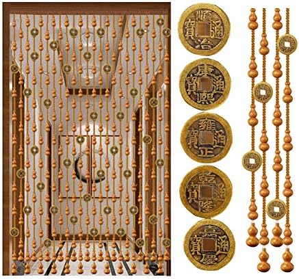 Beaded Curtain Wooden Beads Door Divider with Copper Coins