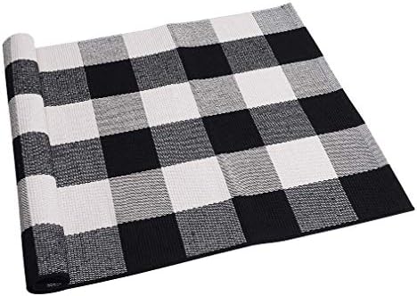 SEEKSEE Cotton Buffalo Plaid Rug 2x3 Black White Checked Mat