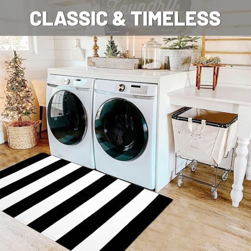 IOHOUZE Black White Striped Rug - 275 x 43 Front Door Mat